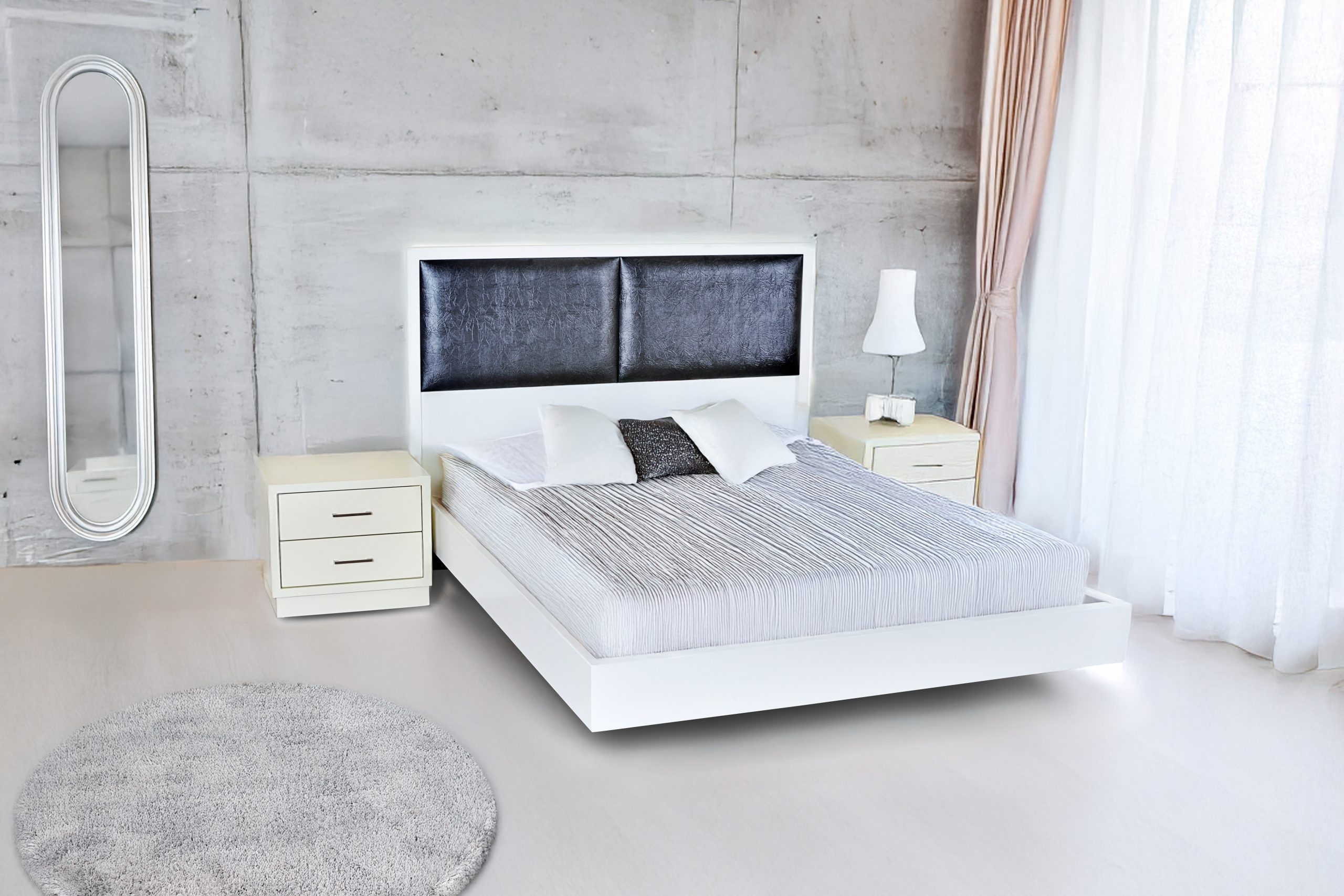 מיטה זוגית מרחפת עם ראש מיטה - דגם כריות