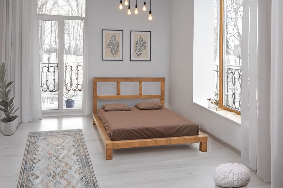 מיטה זוגית מעץ מלא אלמוג פלוס