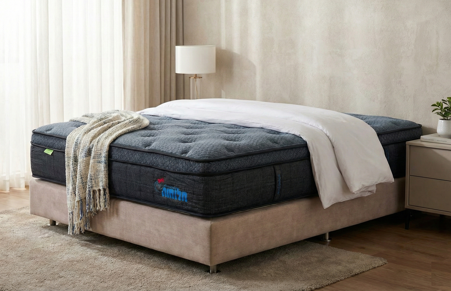 בסיס מיטה מרופד זוגי ללא ארגז מצעים