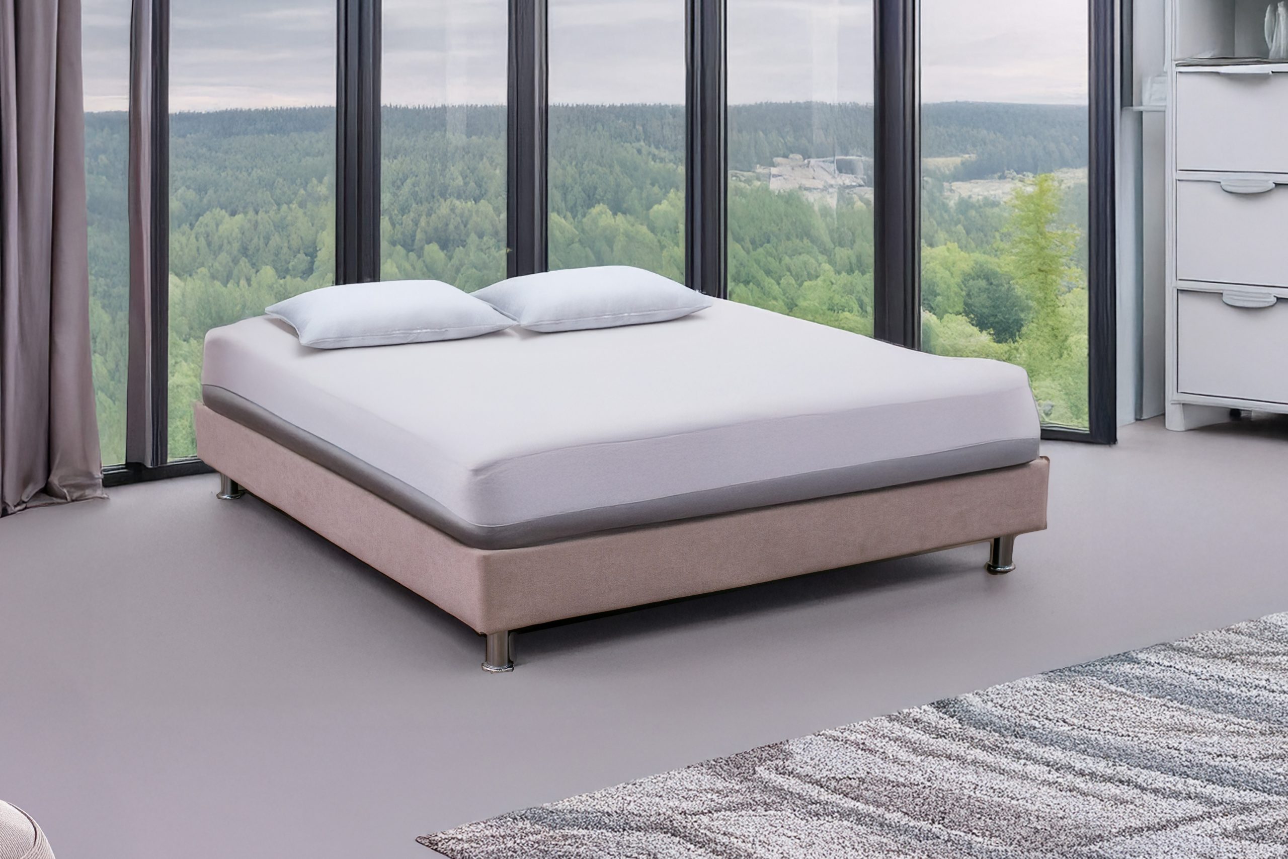 בסיס מיטה מרופד זוגי ללא ארגז מצעים