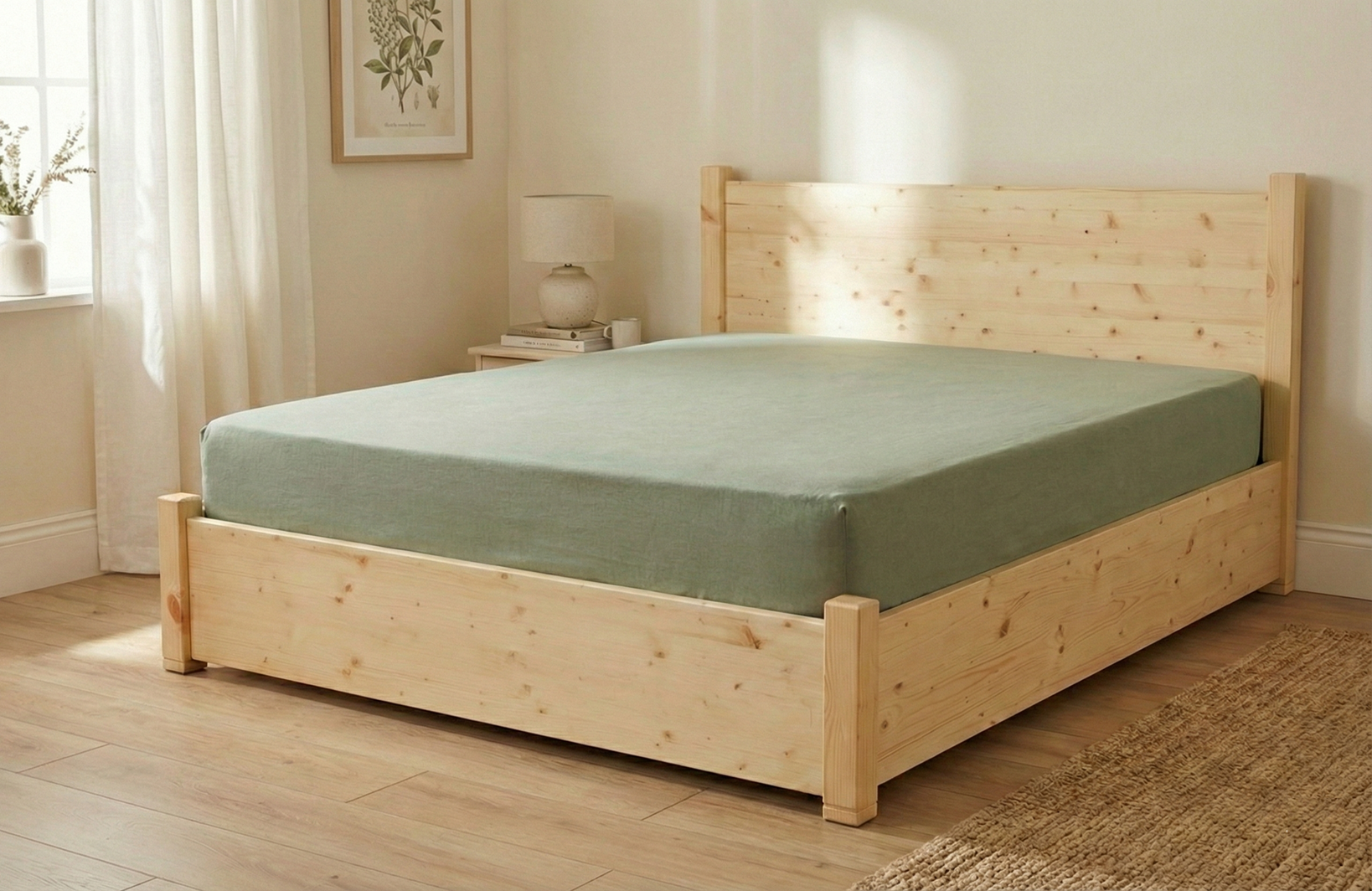 מיטה זוגית מעץ מלא עם ארגז , מאור פלוס