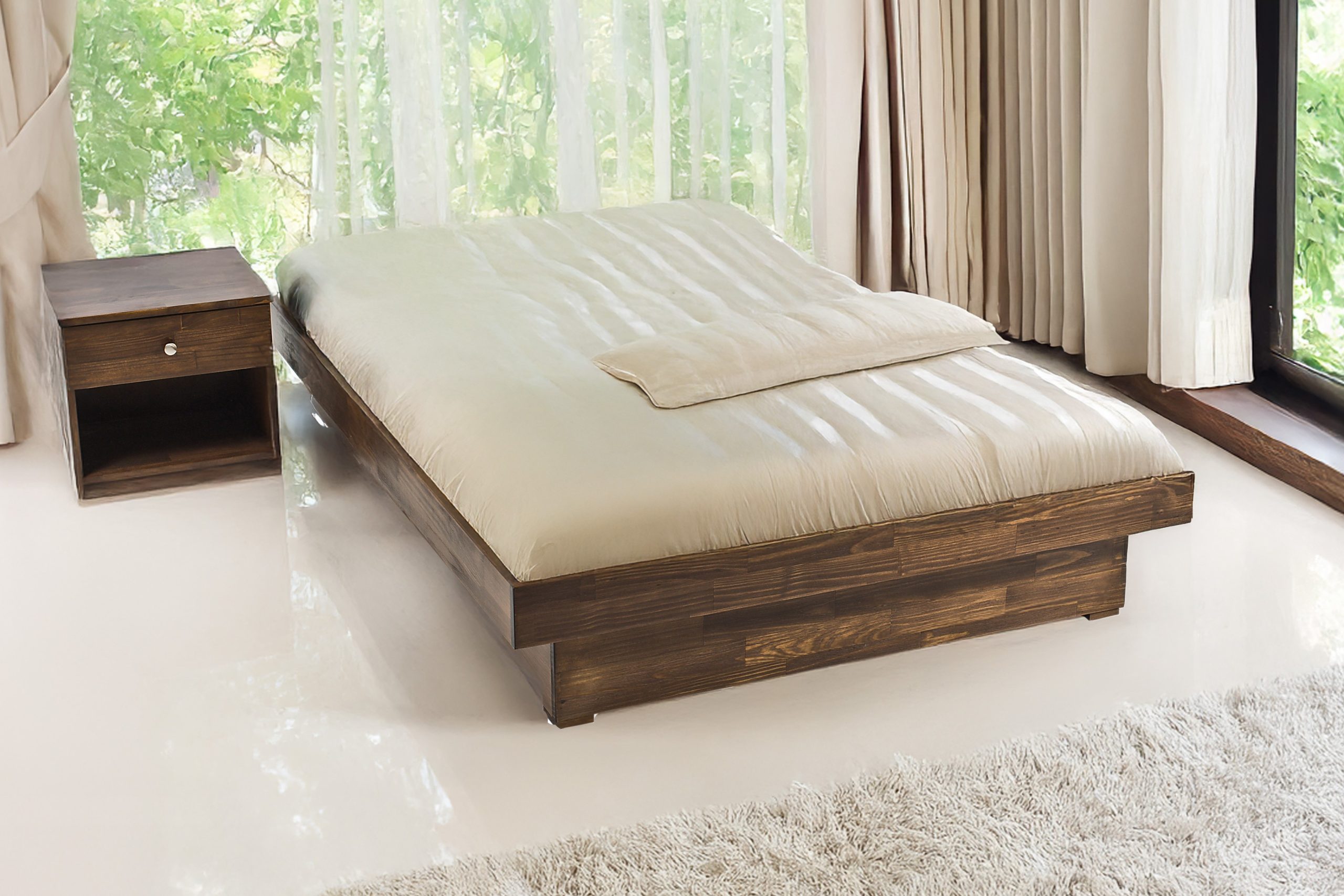 מיטה זוגית עם ארגז מצעים עץ מלא - פגודה