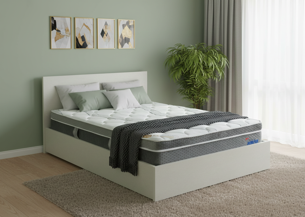 מיטה זוגית עם ארגז מצעים שמפניה פלוס