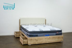 מיטה זוגית עם ארגז מצעים חכם וראש מיטה מרופד