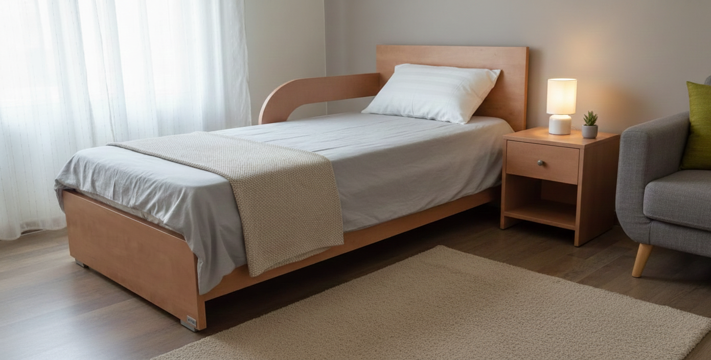 מיטת נוער עם מעקה חזק וקבוע למבוגרים