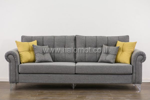 ספה תלת מושבית לסלון דגם רומא כרית תפירה ישרה רגל ניקל מעוצבת