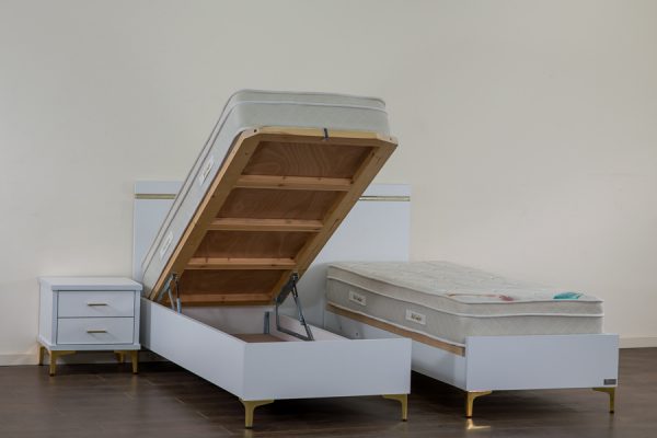 מיטה יהודית עם ארגזי מצעים דגם סנדי מוגבה לנקיון