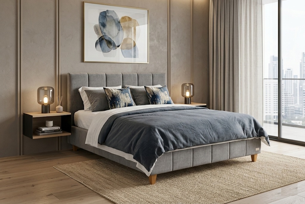 מיטה זוגית מרופדת דגם נוי