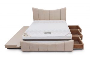 מיטה זוגית מרופדת עם מגירות ומיטה נשלפת דגם קשת