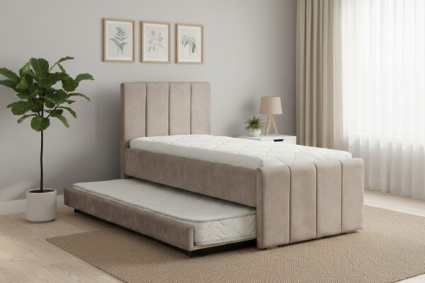 מיטה היי רייזר מרופדת עם ארגז כולל מזרנים דגם נוי - מיטת נוער נפתחת