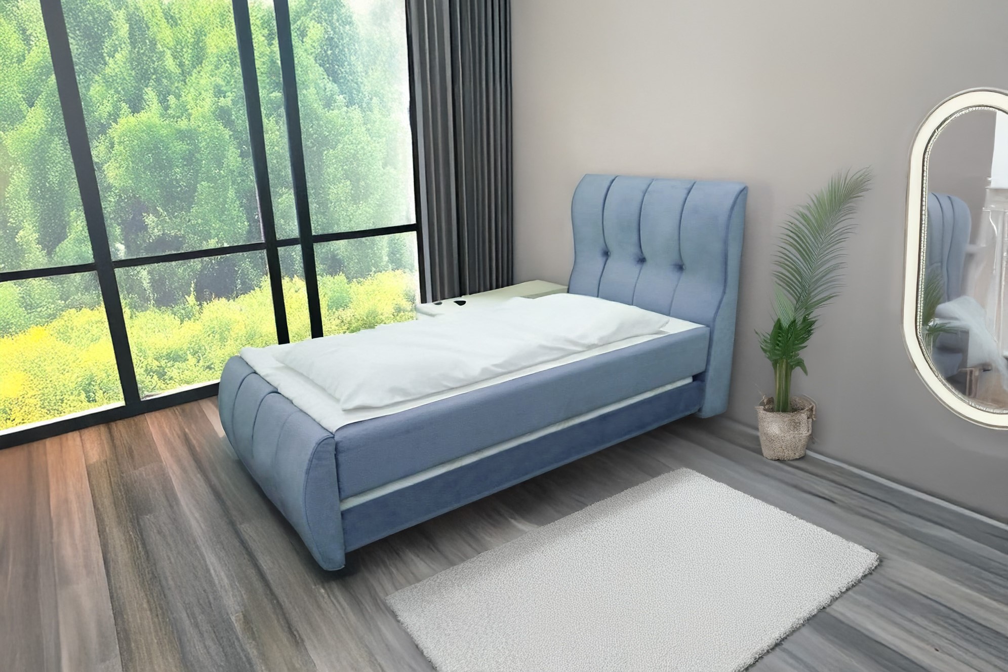 מיטה היי רייזר מרופדת עם ארגז כולל מזרנים דגם ליאן - מיטת נוער נפתחת