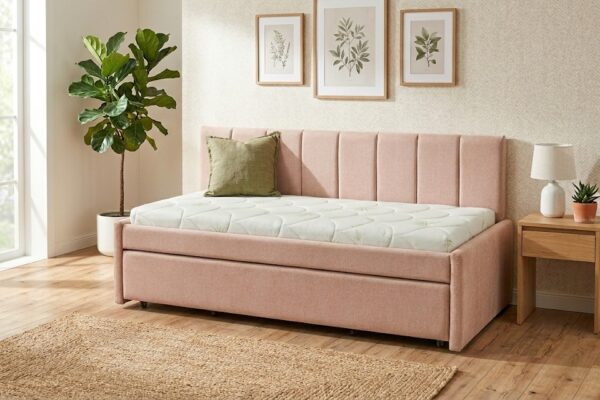 מיטה היי רייזר מרופדת עם ארגז כולל מזרנים דגם ירין - מיטת נוער נפתחת