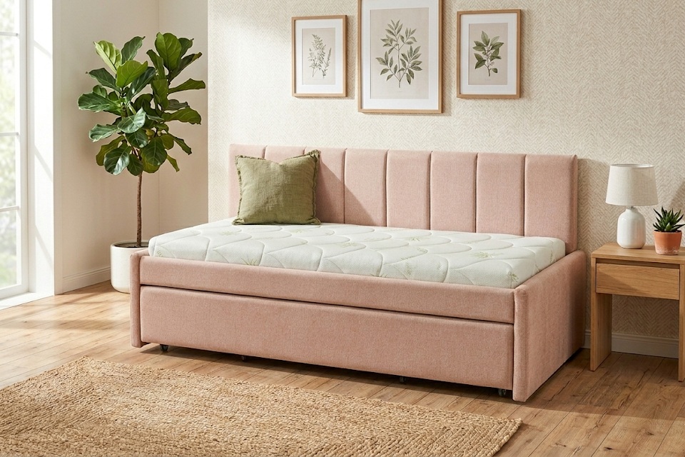 מיטה היי רייזר מרופדת עם ארגז כולל מזרנים דגם ירין - מיטת נוער נפתחת