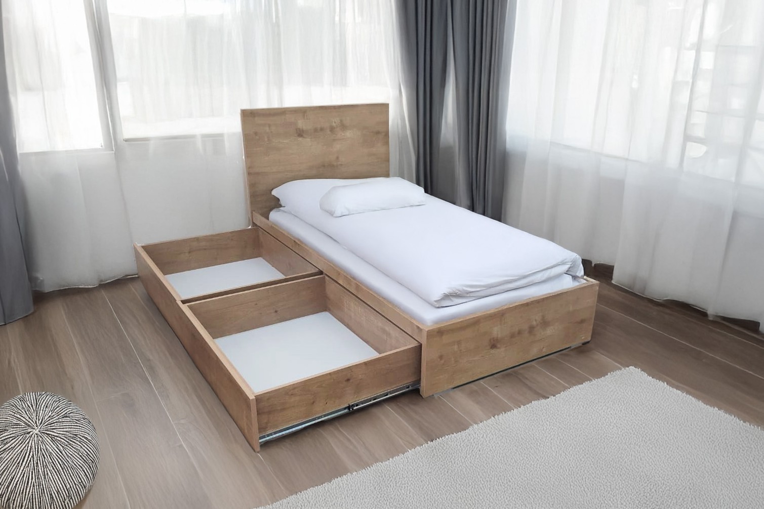 מיטת נוער דגם שמפניה - מגירות אחסון כולל מזרן תומך