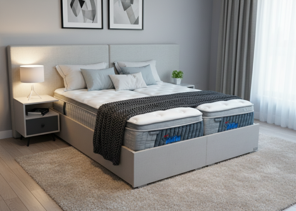 מיטה יהודית דגם גל - ראש מרופד וזוג שידות