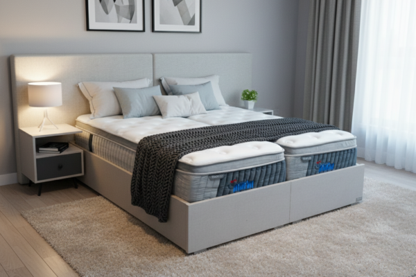 מיטה יהודית דגם גל - ראש מרופד וזוג שידות