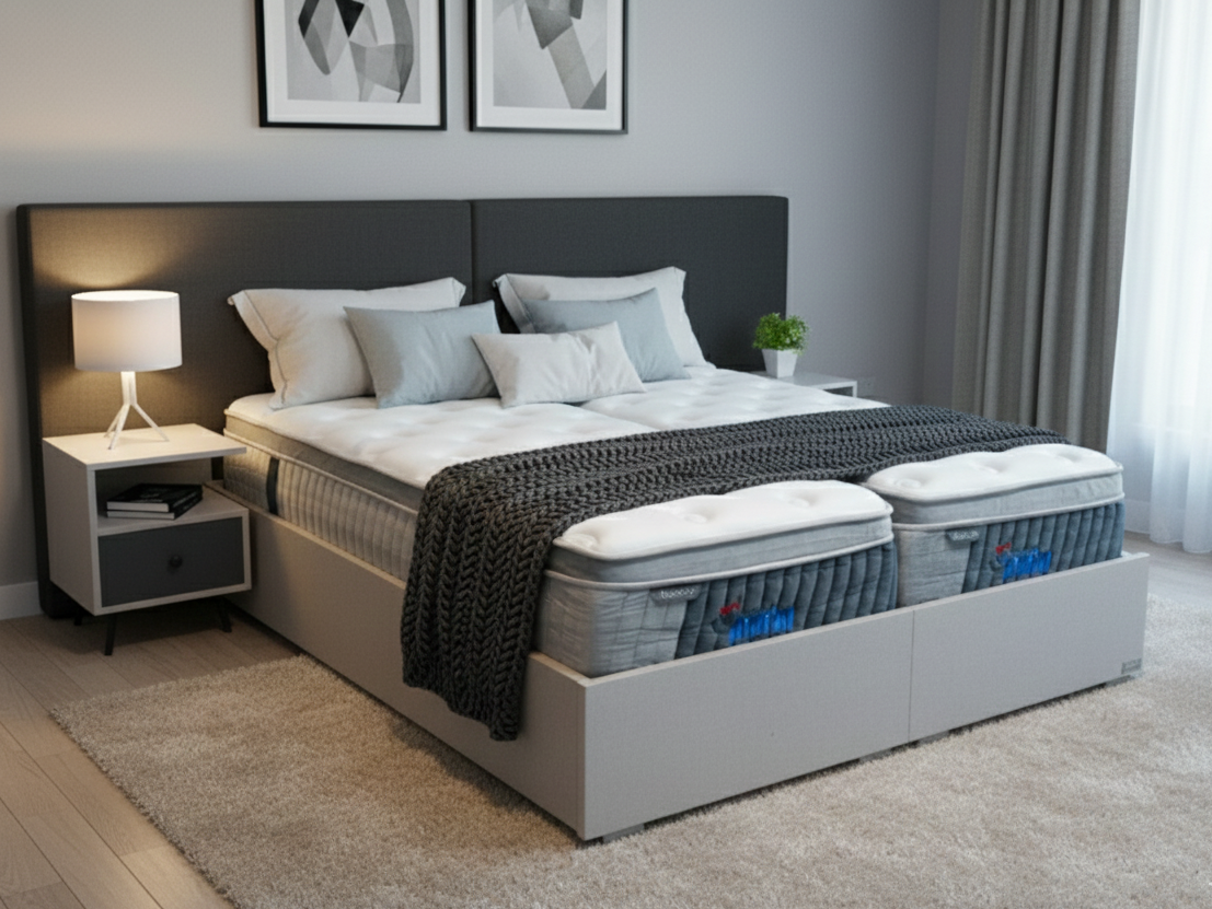 מיטה יהודית דגם גל - ראש מרופד וזוג שידות